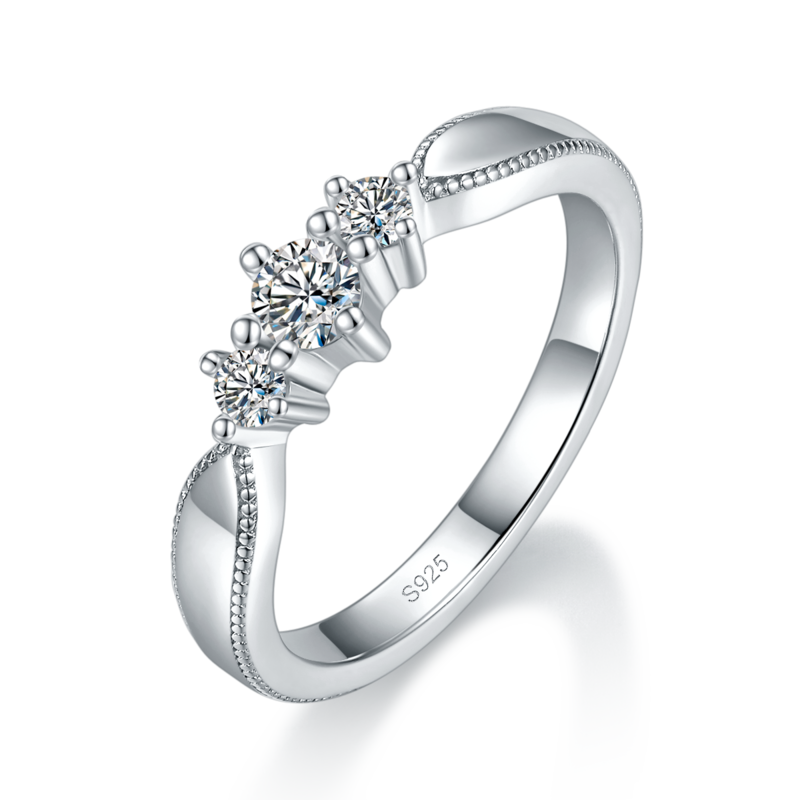 情侣Couple RingS925银镀白金定制选款副石Moissanite0.21ct