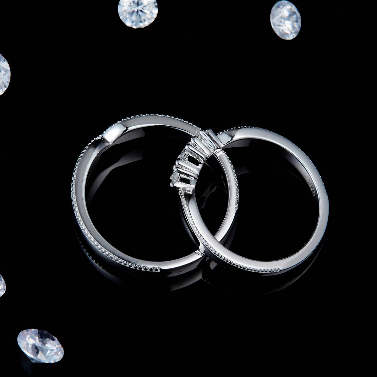 Couple Ring S925 Silver Plated Platinum Customized Selection Side Stone Moissanite 0.21ct