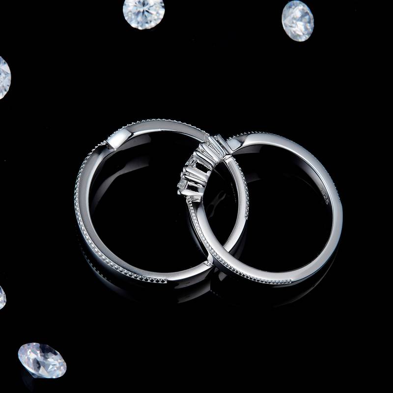 情侣Couple RingS925银镀白金定制选款副石Moissanite0.21ct
