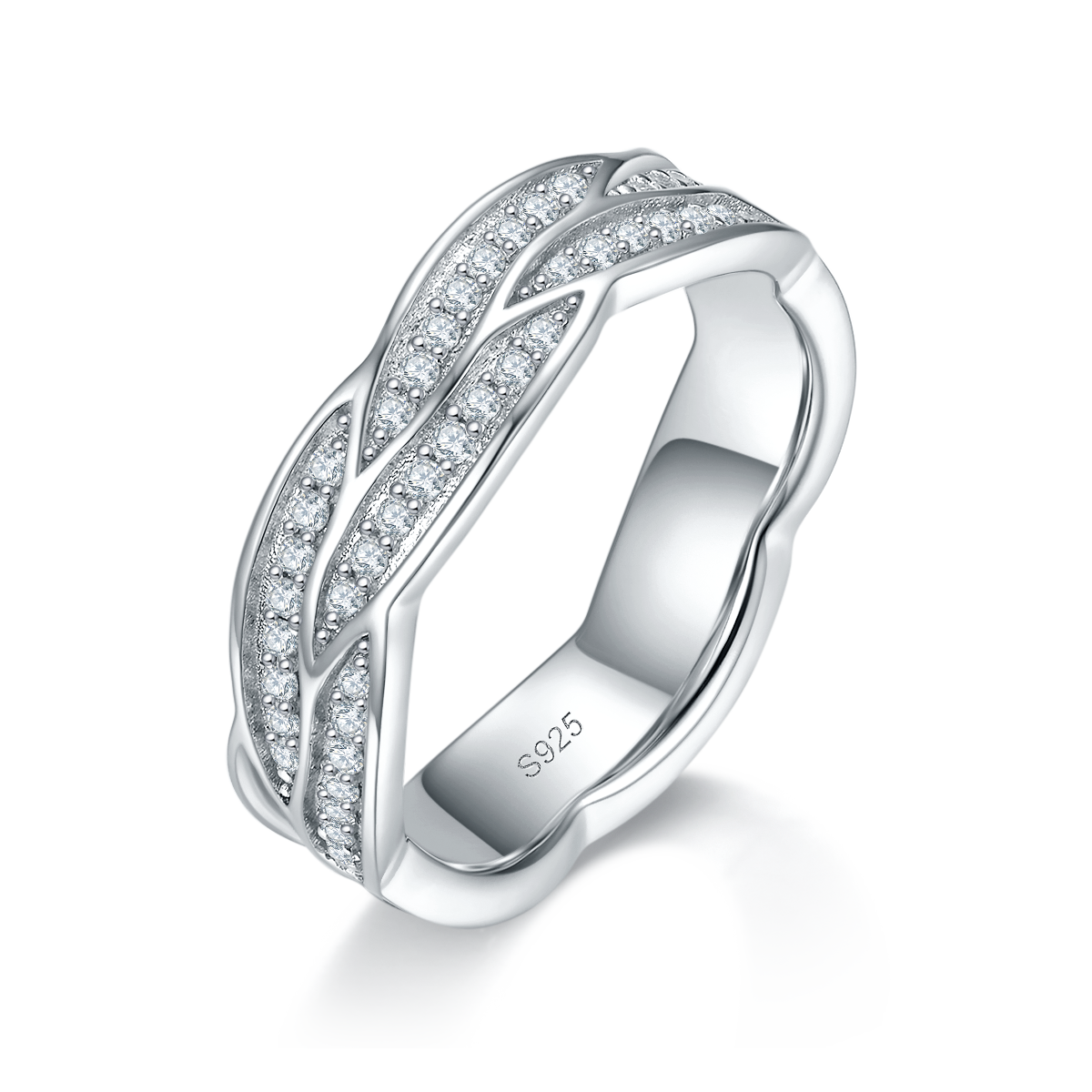 情侣对戒S925银镀白金定制选款莫桑钻0.29ct