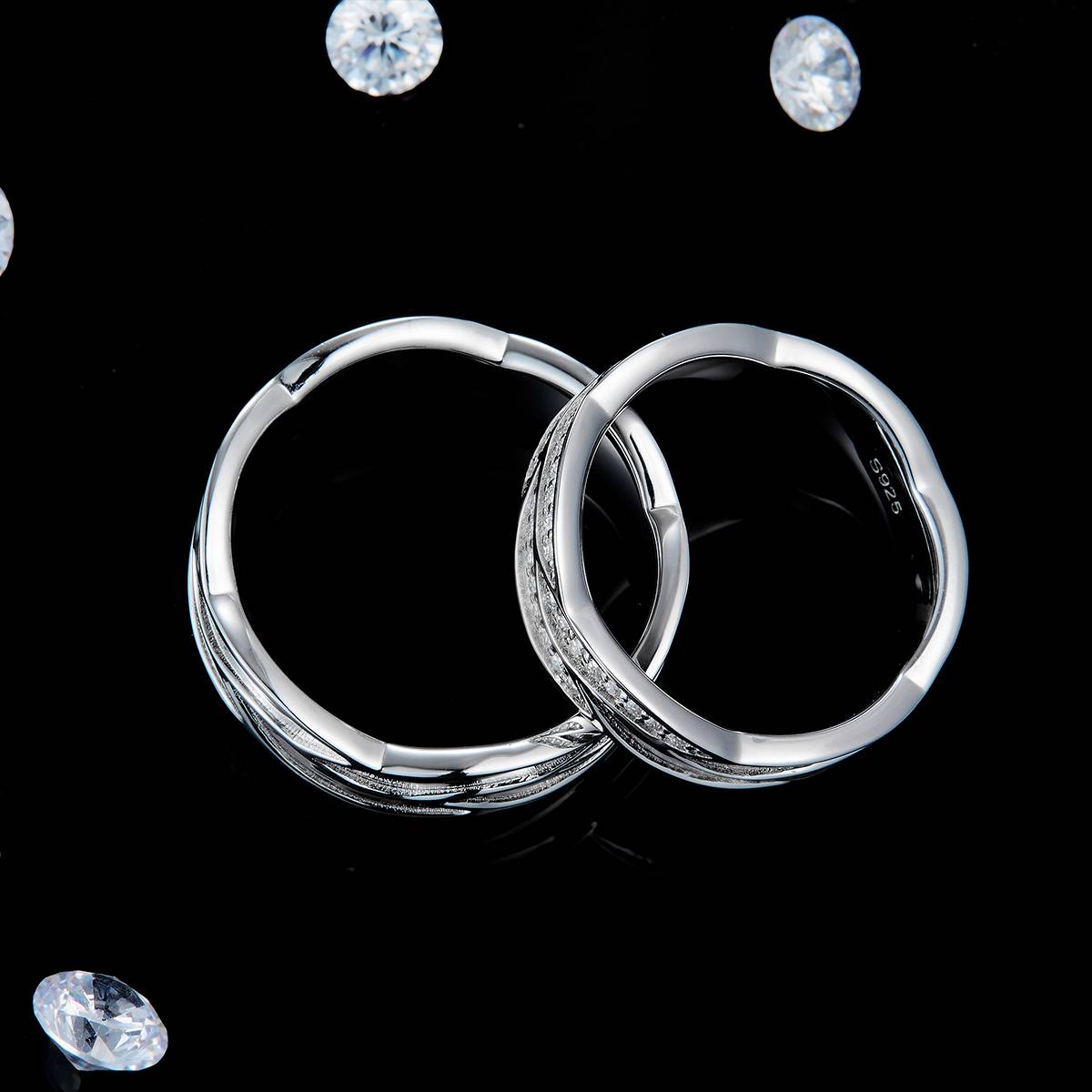 情侣对戒S925银镀白金定制选款莫桑钻0.29ct