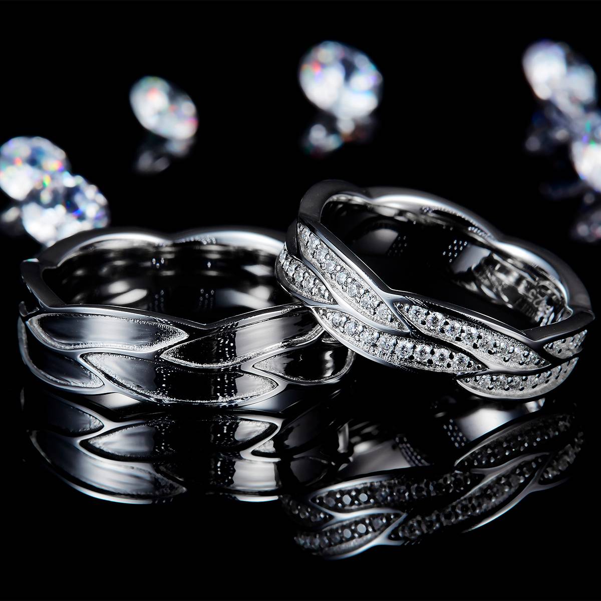 情侣对戒S925银镀白金定制选款莫桑钻0.29ct