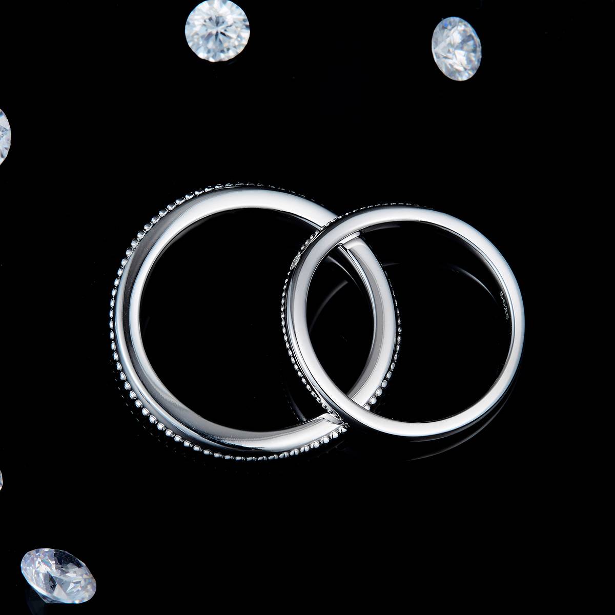 情侣对戒S925银镀白金定制选款副石莫桑钻0.025ct