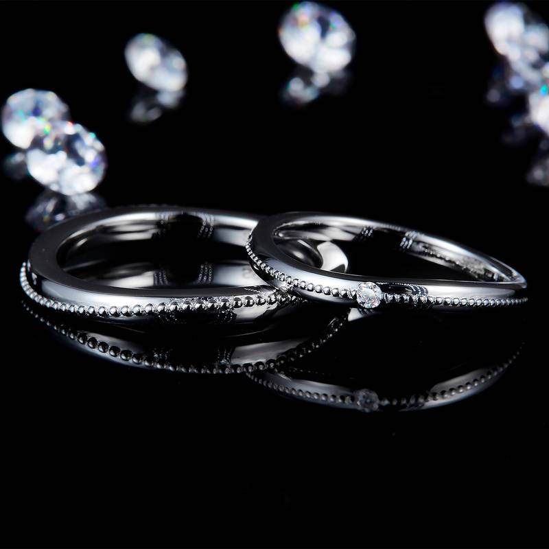 情侣Couple RingS925银镀白金定制选款副石Moissanite0.025ct