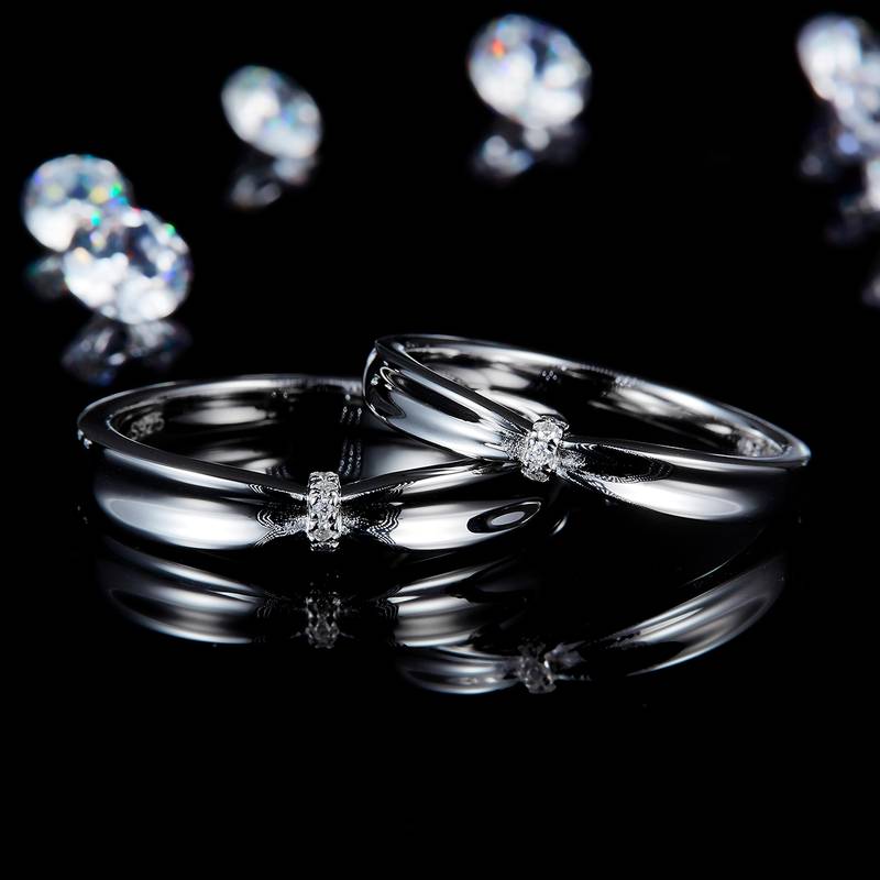 情侣Couple RingS925银镀白金定制选款副石Moissanite0.06ct