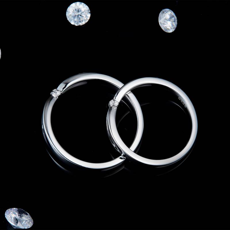 情侣Couple RingS925银镀白金定制选款副石Moissanite0.06ct