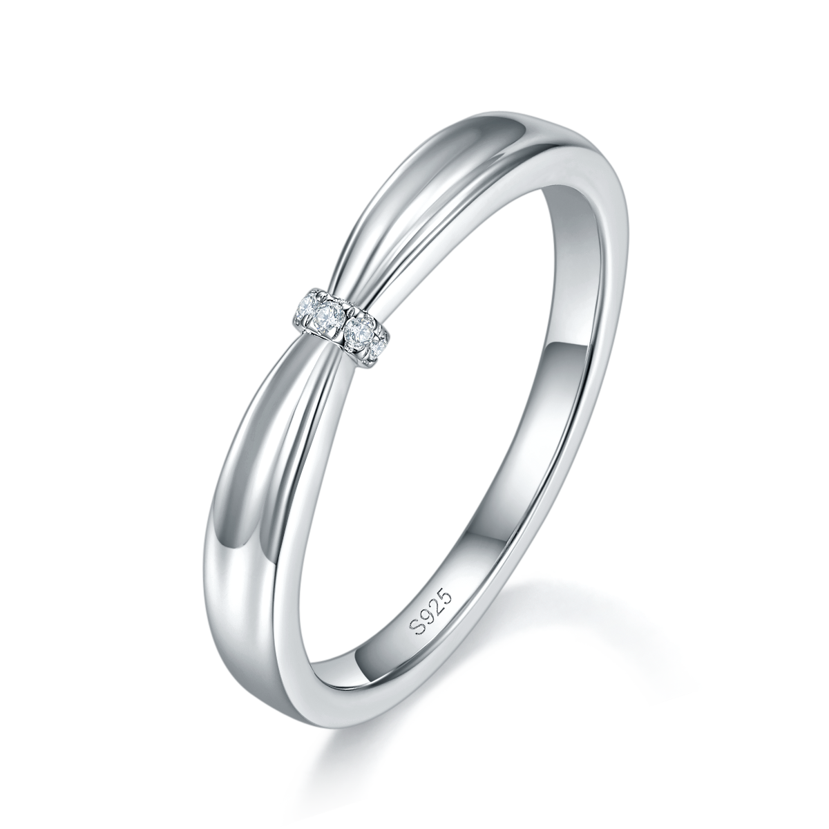 情侣对戒S925银镀白金定制选款副石莫桑钻0.06ct