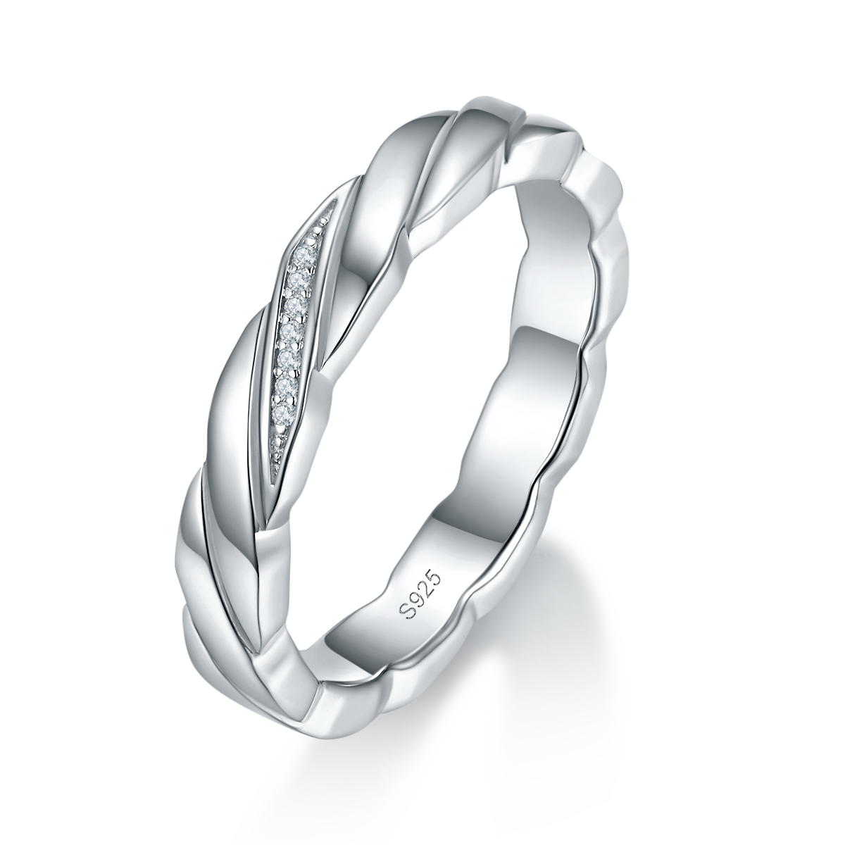 情侣对戒S925银镀白金定制选款副石莫桑钻0.13ct