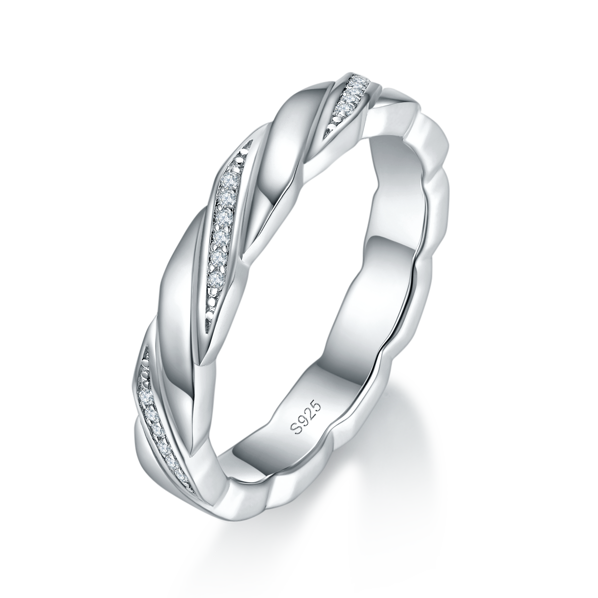 情侣对戒S925银镀白金定制选款副石莫桑钻0.13ct