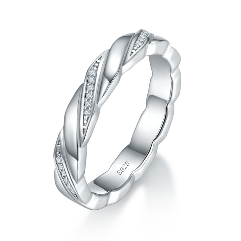情侣Couple RingS925银镀白金定制选款副石Moissanite0.13ct
