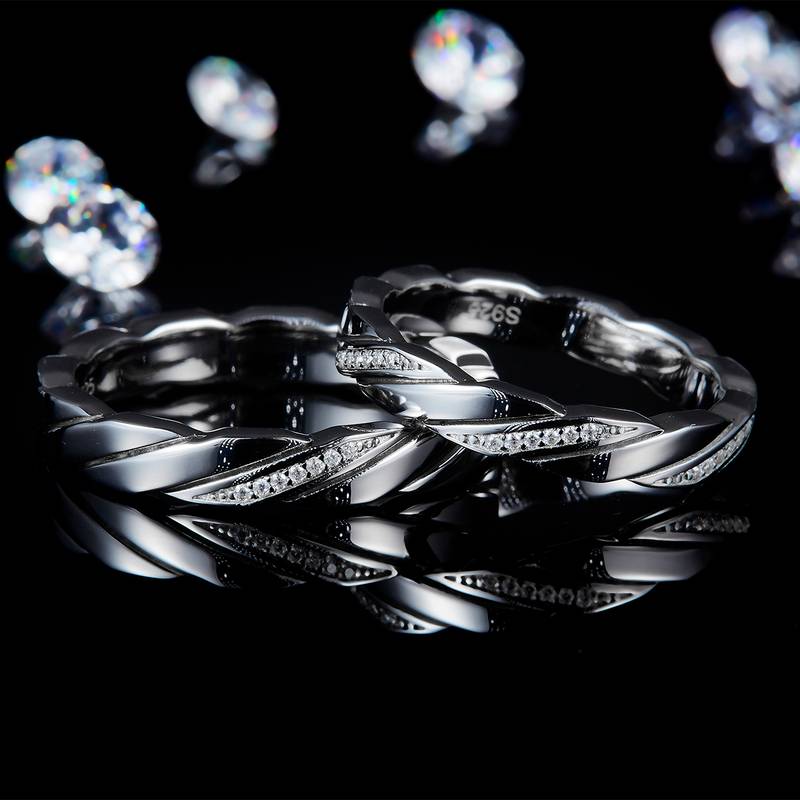 情侣Couple RingS925银镀白金定制选款副石Moissanite0.13ct