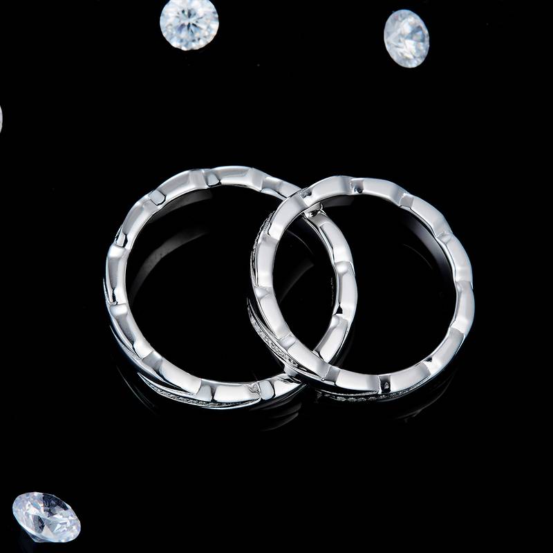 情侣Couple RingS925银镀白金定制选款副石Moissanite0.13ct