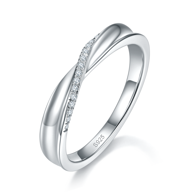 情侣Couple RingS925银镀白金定制选款副石Moissanite0.13ct