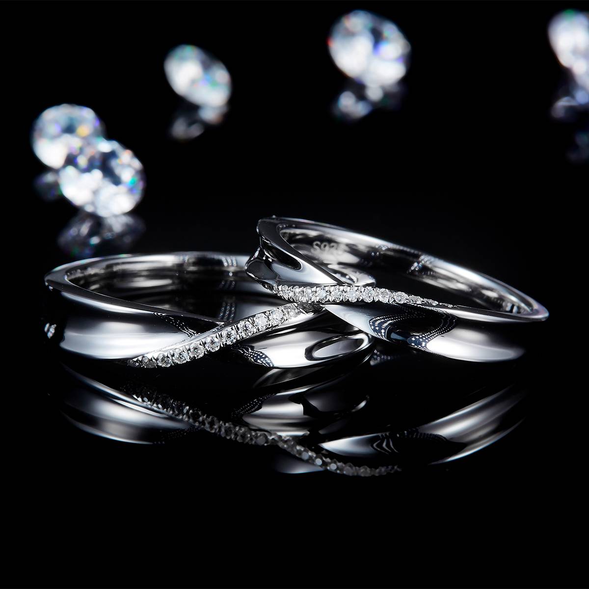 Couple Ring S925 Silver Plated Platinum Customized Selection Side Stone Moissanite 0.13ct