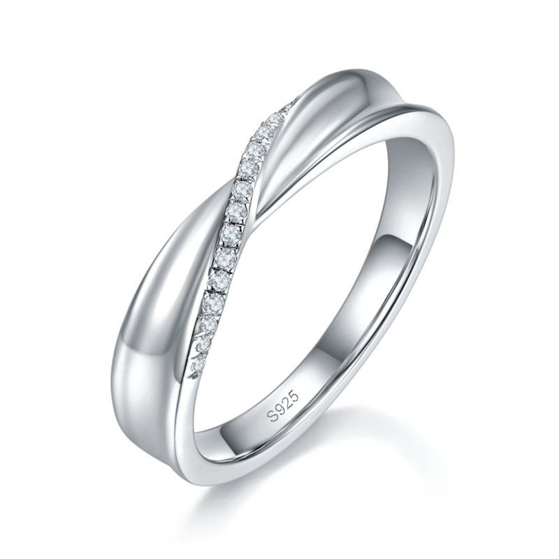 情侣Couple RingS925银镀白金定制选款副石Moissanite0.13ct