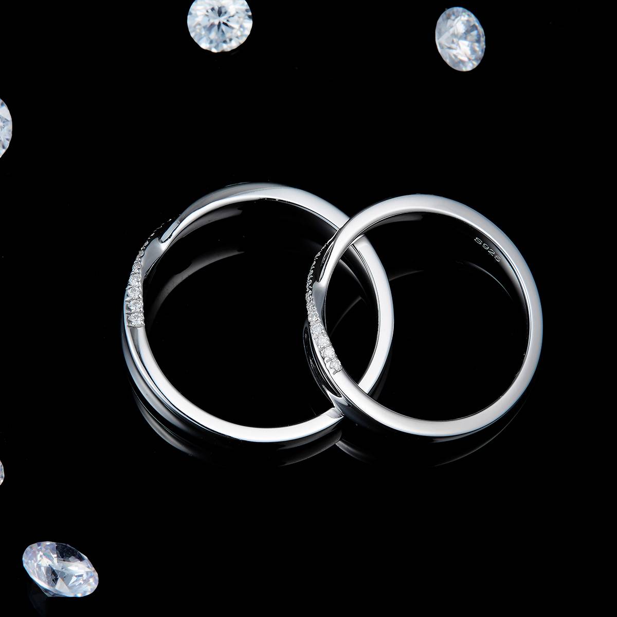 Couple Ring S925 Silver Plated Platinum Customized Selection Side Stone Moissanite 0.13ct