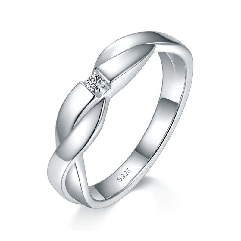 情侣Couple RingS925银镀白金定制选款副石Moissanite0.1ct