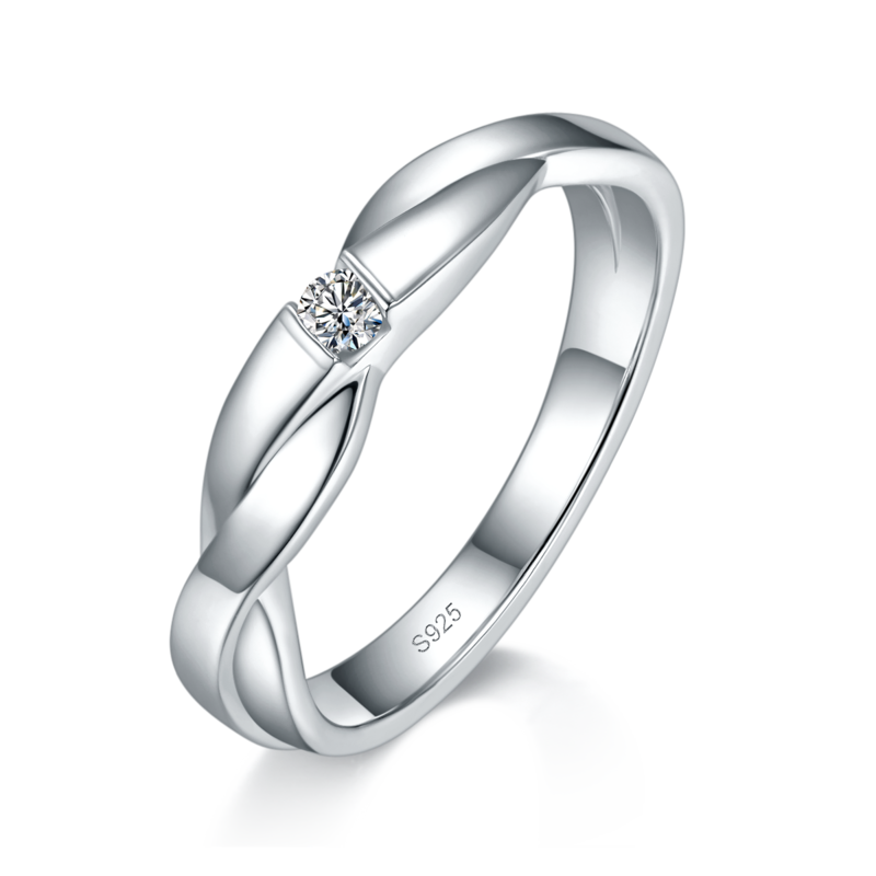 情侣Couple RingS925银镀白金定制选款副石Moissanite0.1ct