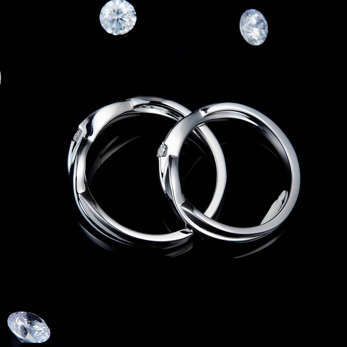 Couple Ring S925 Silver Plated Platinum Customized Selection Side Stone Moissanite 0.1ct