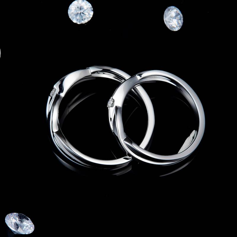 情侣Couple RingS925银镀白金定制选款副石Moissanite0.1ct