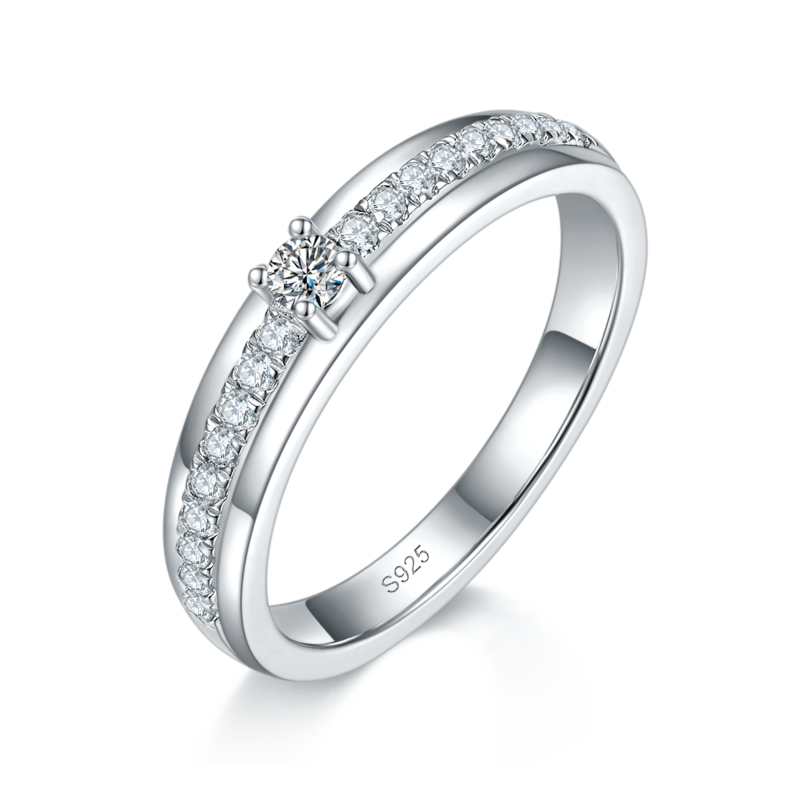 情侣Couple RingS925银镀白金定制选款主副石Moissanite0.48ct