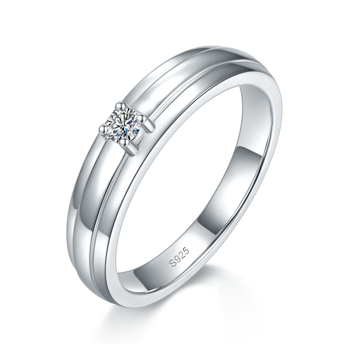 情侣对戒S925银镀白金定制选款主副石莫桑钻0.48ct