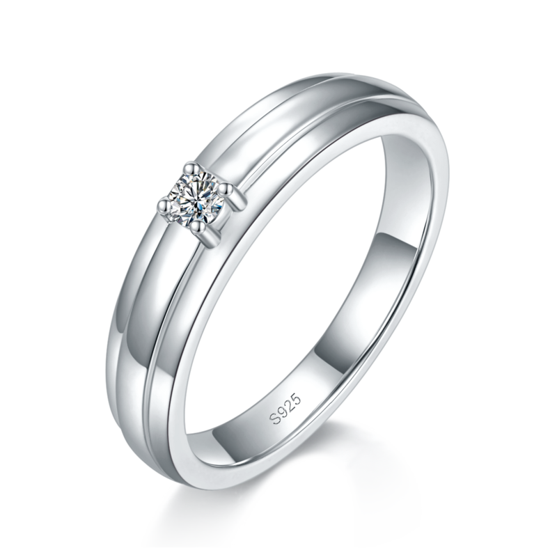 情侣Couple RingS925银镀白金定制选款主副石Moissanite0.48ct