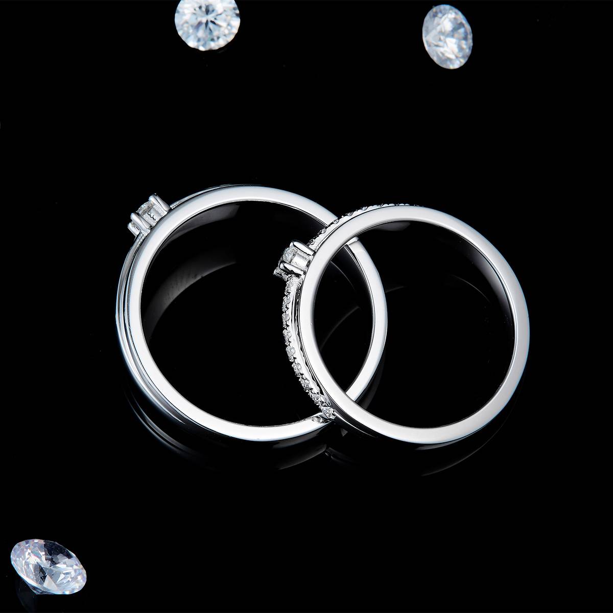 情侣对戒S925银镀白金定制选款主副石莫桑钻0.48ct