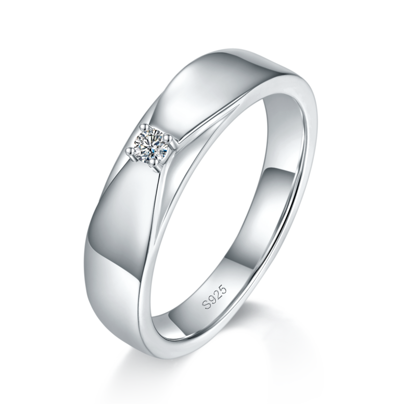 情侣Couple RingS925银镀白金定制选款主副石Moissanite0.18ct