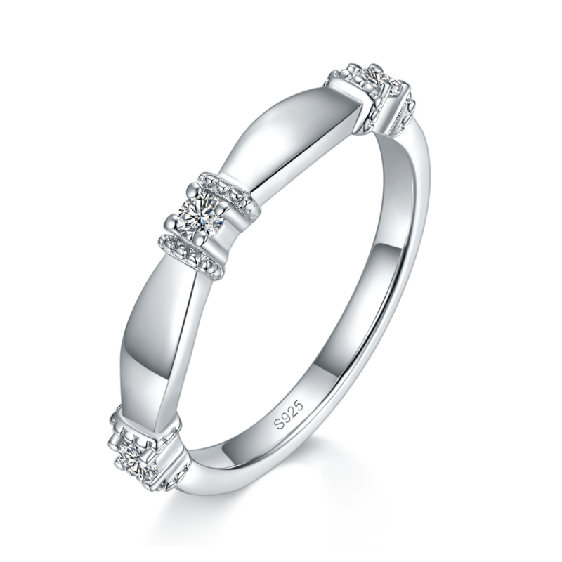 情侣Couple RingS925银镀白金定制选款主副石Moissanite0.18ct