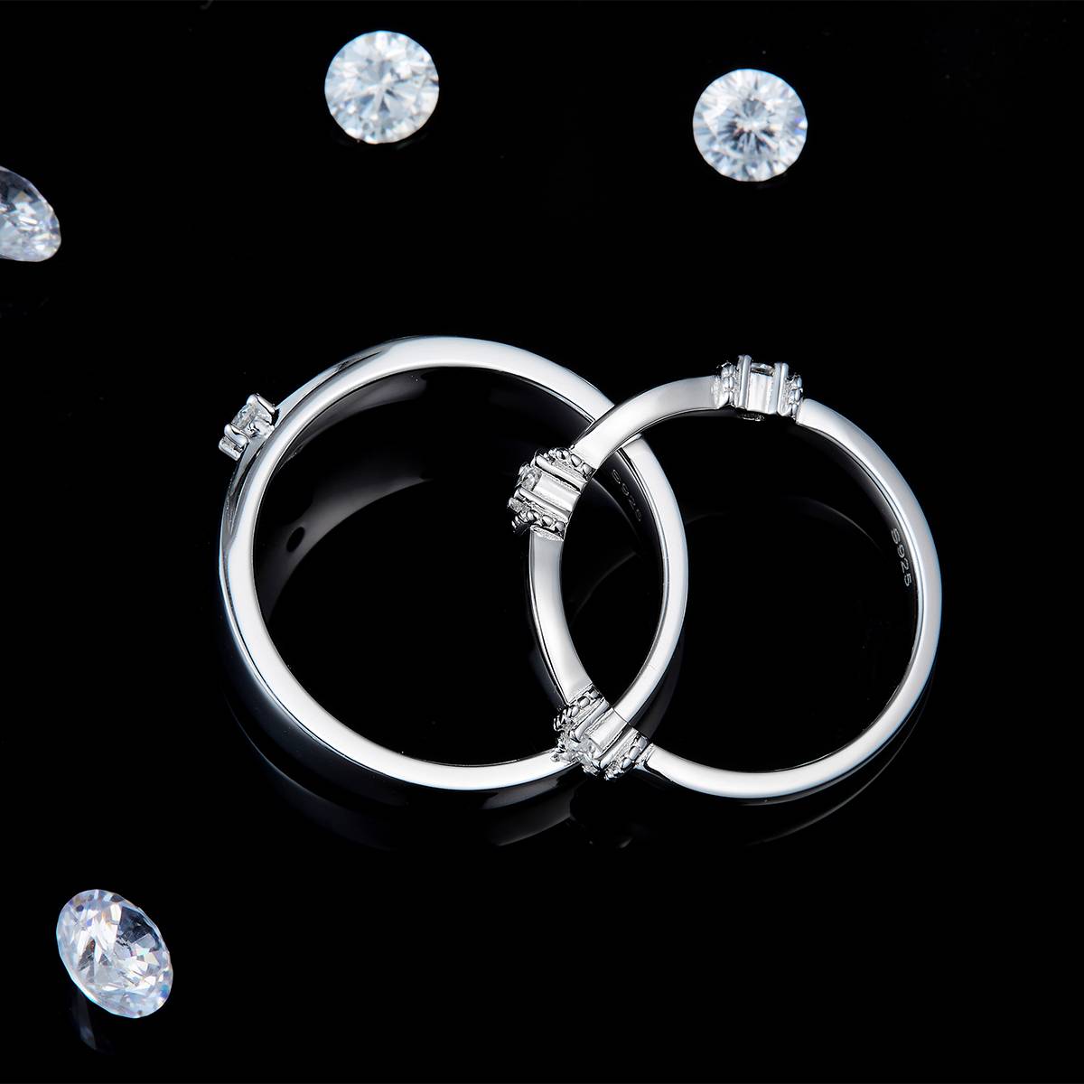 Couple Ring S925 Silver Plated Platinum Customized Selection Main Side Stone Moissanite 0.18ct