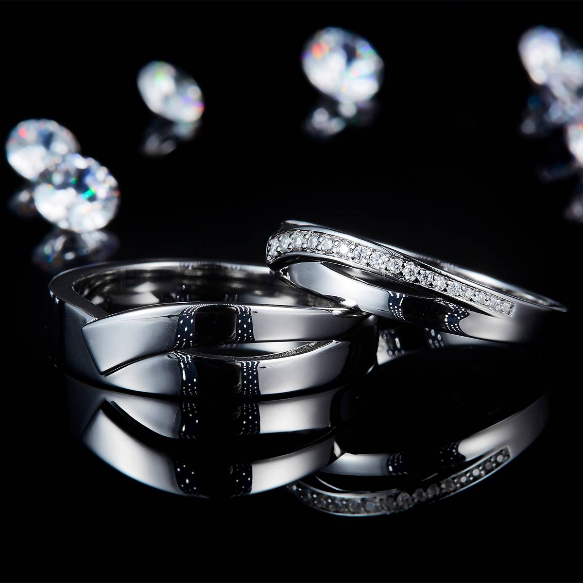 Couple Ring S925 Silver Plated Platinum Customized Selection Moissanite 0.1ct