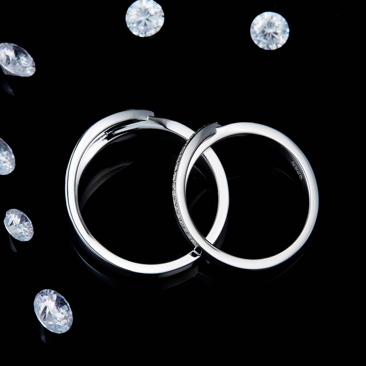 Couple Ring S925 Silver Plated Platinum Customized Selection Moissanite 0.1ct