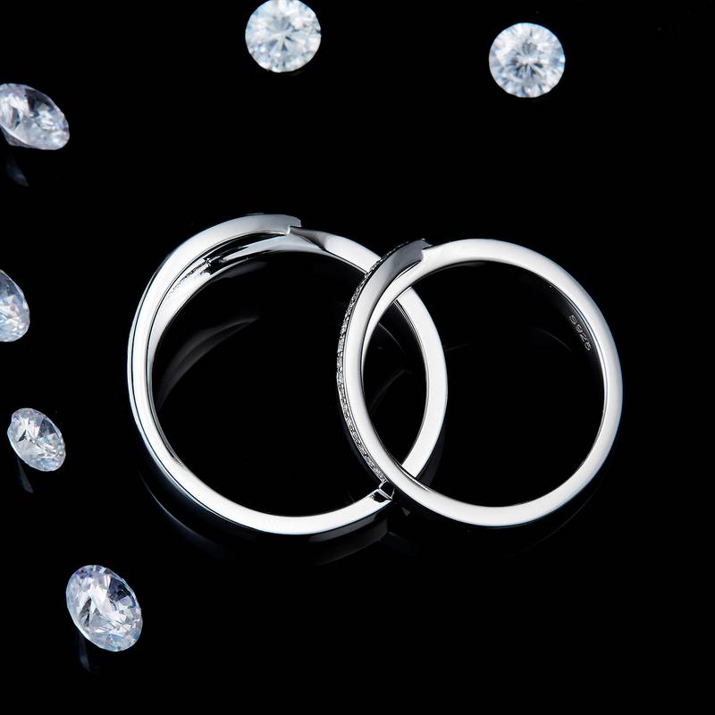情侣Couple RingS925银镀白金定制选款Moissanite0.1ct