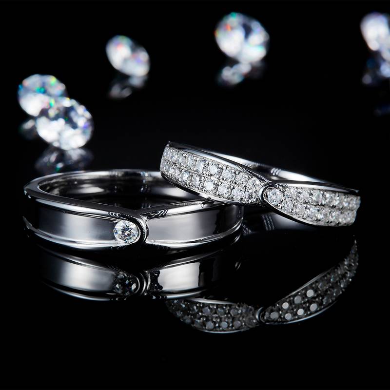 情侣Couple RingS925银镀白金定制选款Moissanite0.51ct