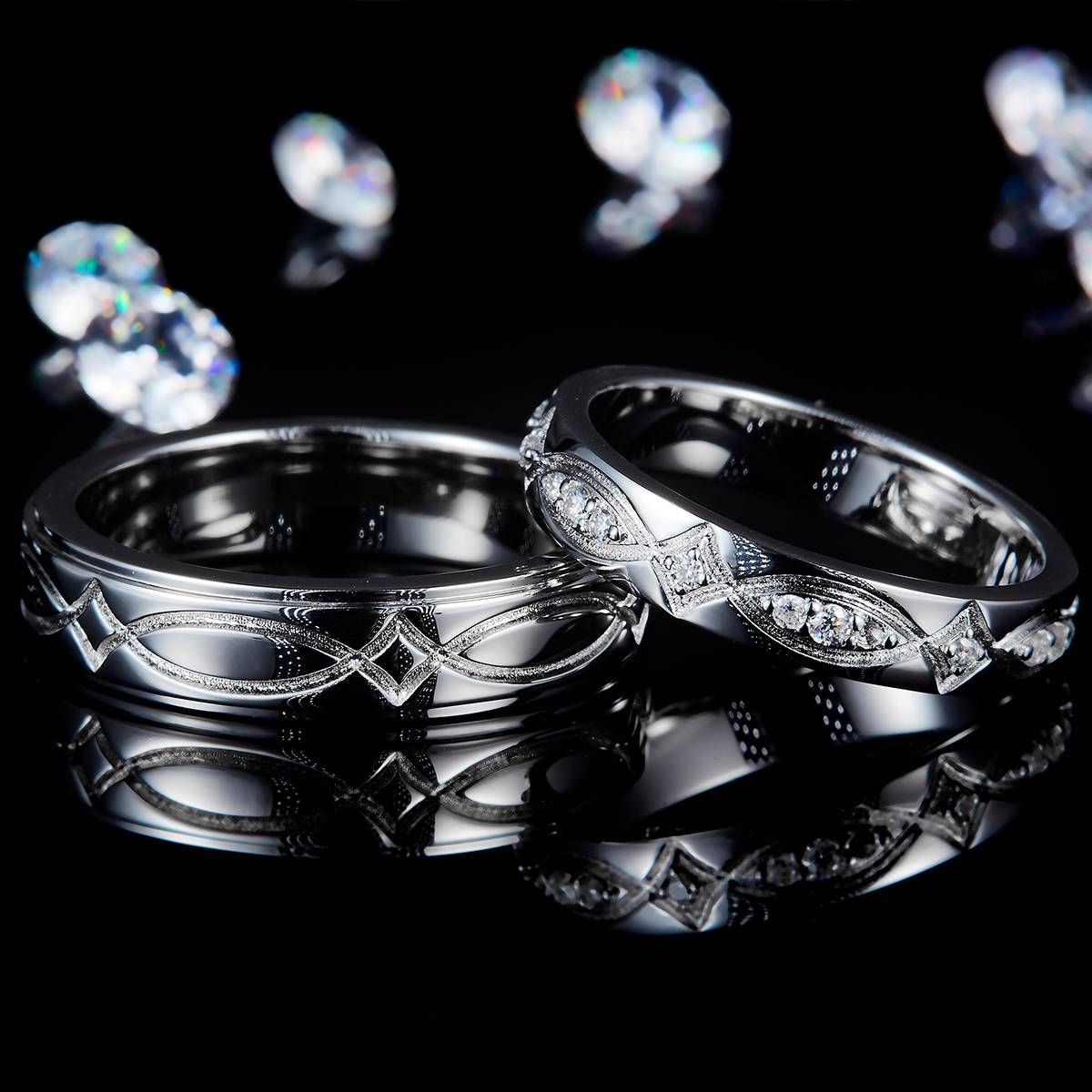 Couple Ring S925 Silver Plated Platinum Customized Selection Moissanite 0.24ct