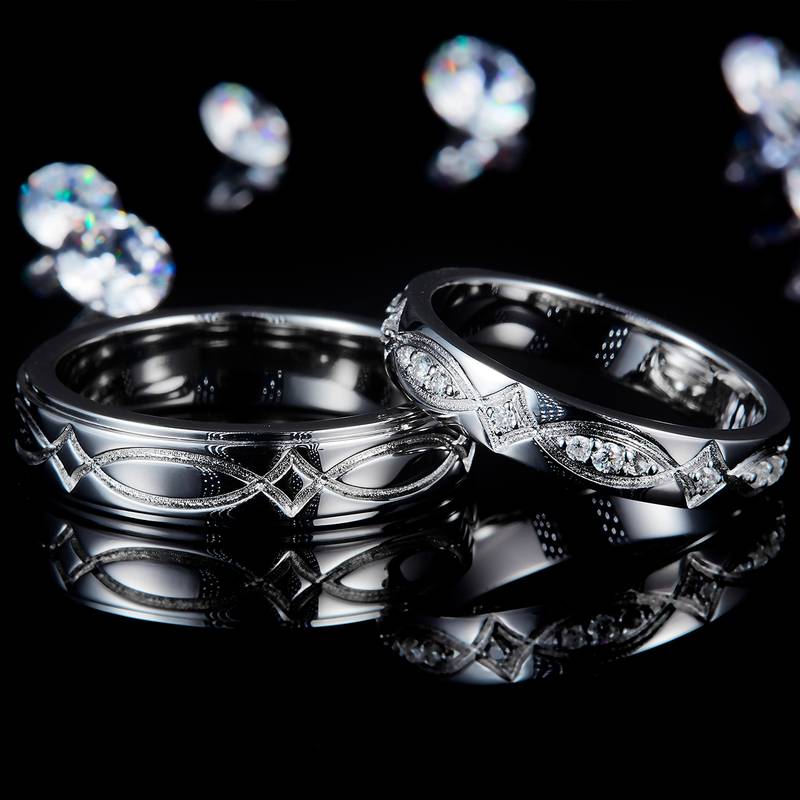 情侣对戒S925银镀白金定制选款莫桑钻0.24ct