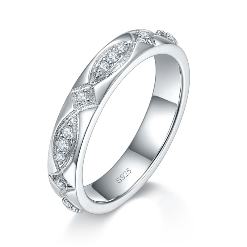情侣对戒S925银镀白金定制选款莫桑钻0.24ct