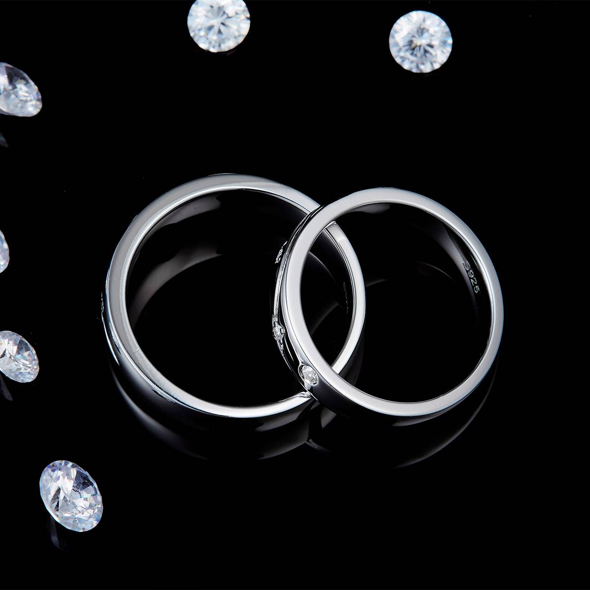 Couple Ring S925 Silver Plated Platinum Customized Selection Moissanite 0.1ct