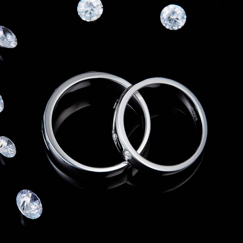 情侣对戒S925银镀白金定制选款莫桑钻0.1ct
