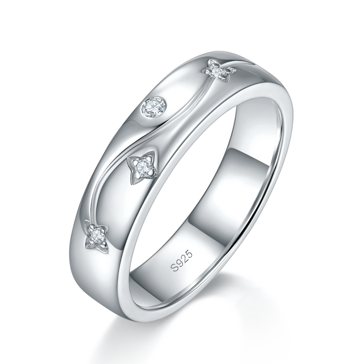 Couple Ring S925 Silver Plated Platinum Customized Selection Moissanite 0.1ct