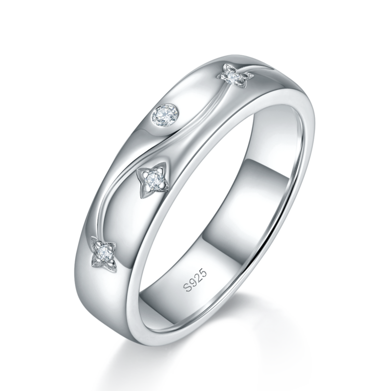 情侣对戒S925银镀白金定制选款莫桑钻0.1ct