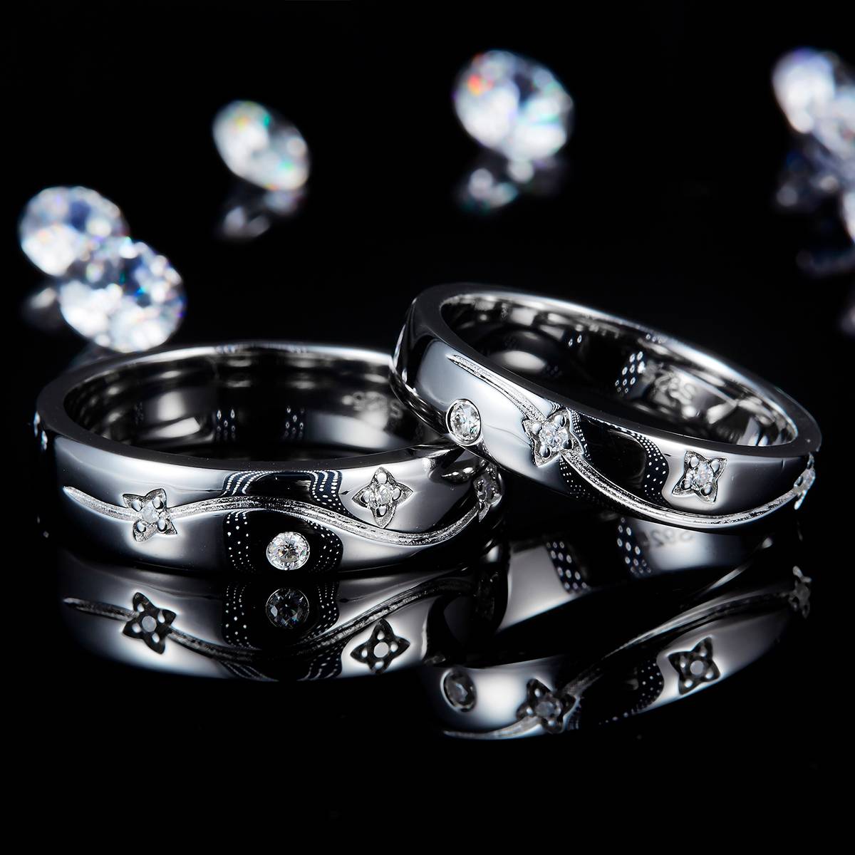 Couple Ring S925 Silver Plated Platinum Customized Selection Moissanite 0.1ct