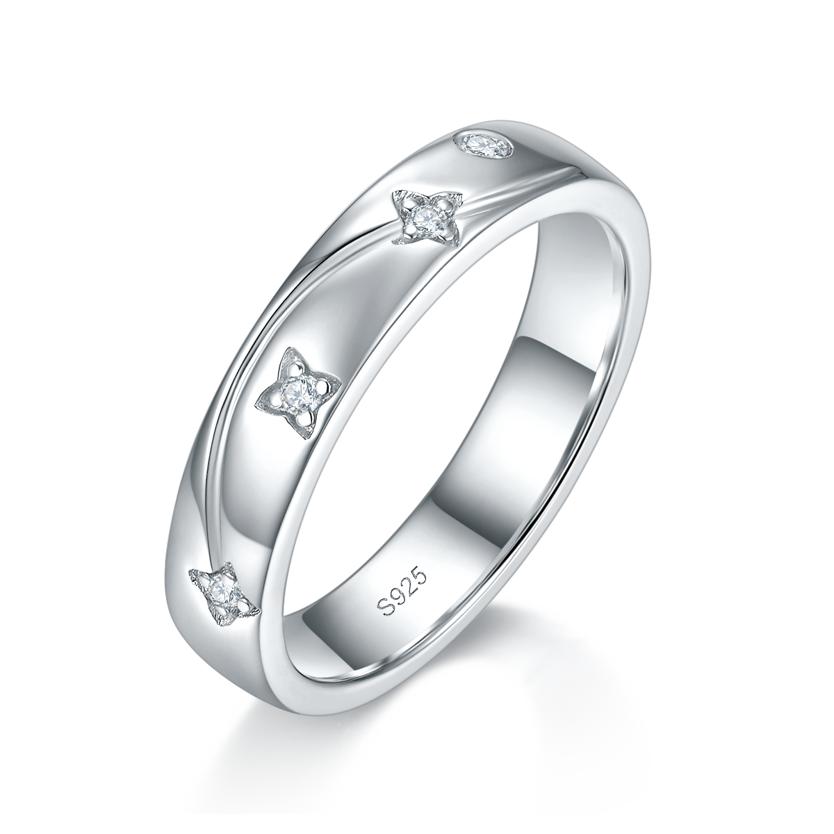 Couple Ring S925 Silver Plated Platinum Customized Selection Moissanite 0.1ct