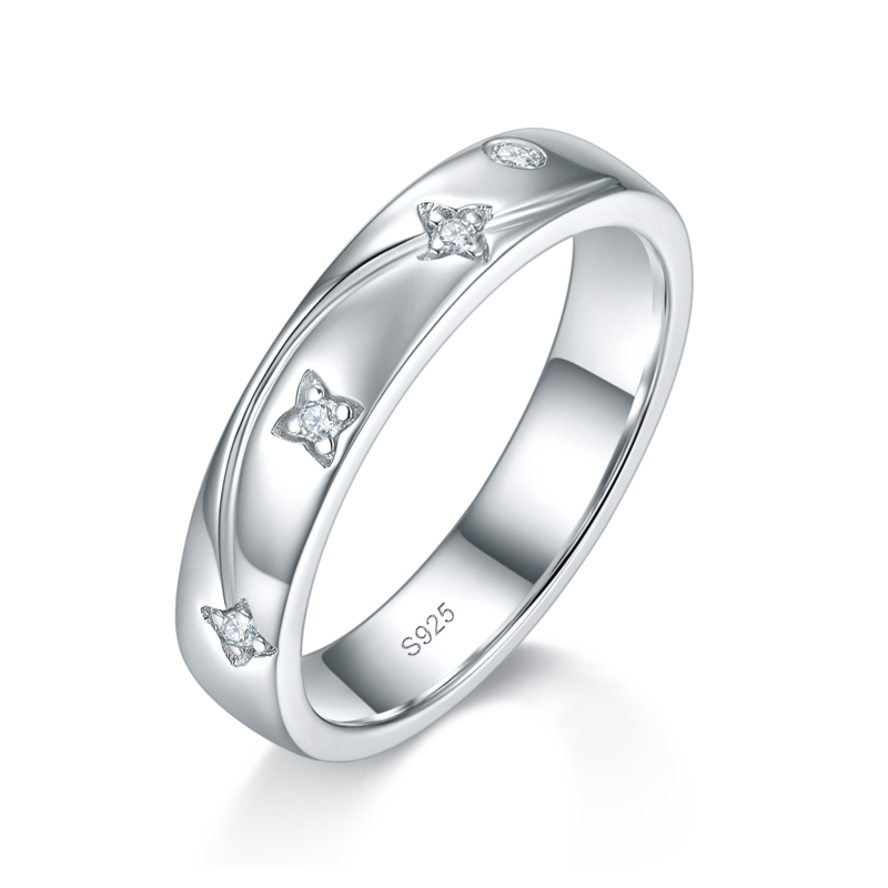 情侣对戒S925银镀白金定制选款莫桑钻0.1ct