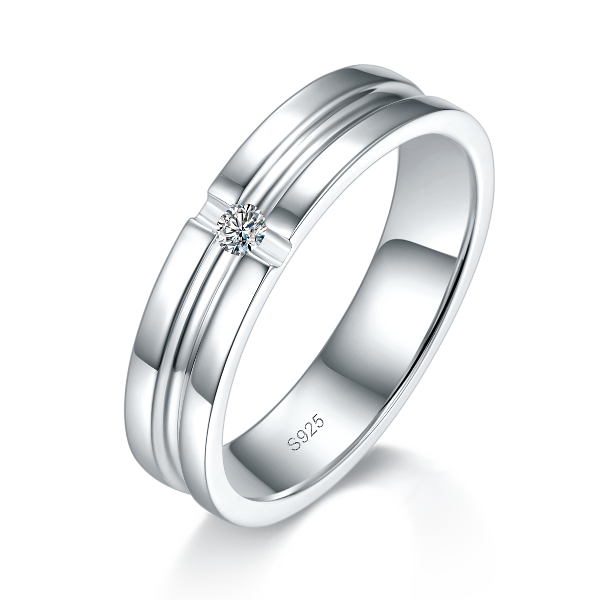Couple Ring S925 Silver Plated Platinum Customized Selection Moissanite 0.08ct