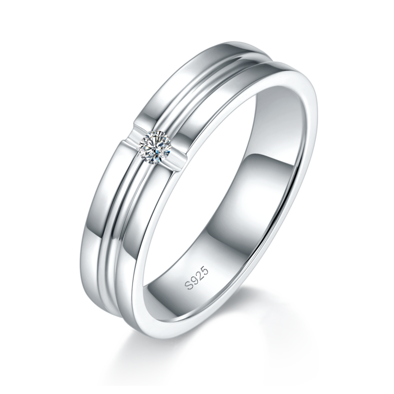 情侣Couple RingS925银镀白金定制选款Moissanite0.08ct