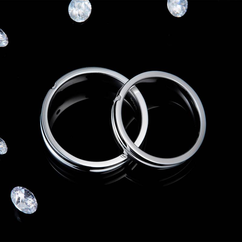 情侣Couple RingS925银镀白金定制选款Moissanite0.08ct