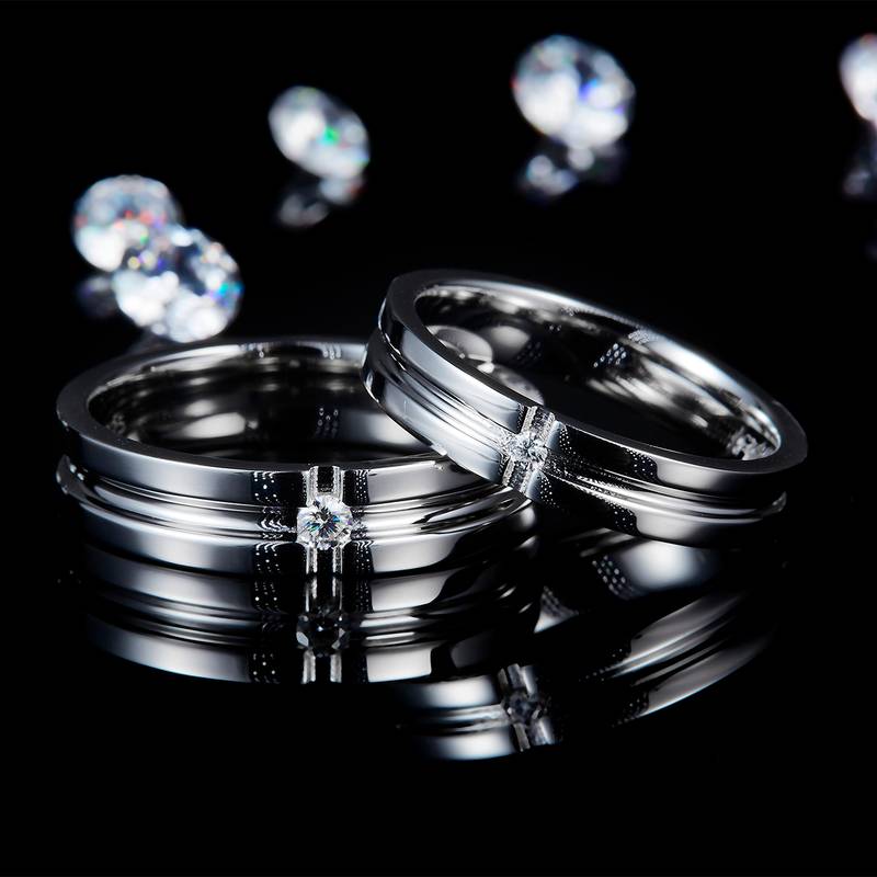 情侣Couple RingS925银镀白金定制选款Moissanite0.08ct