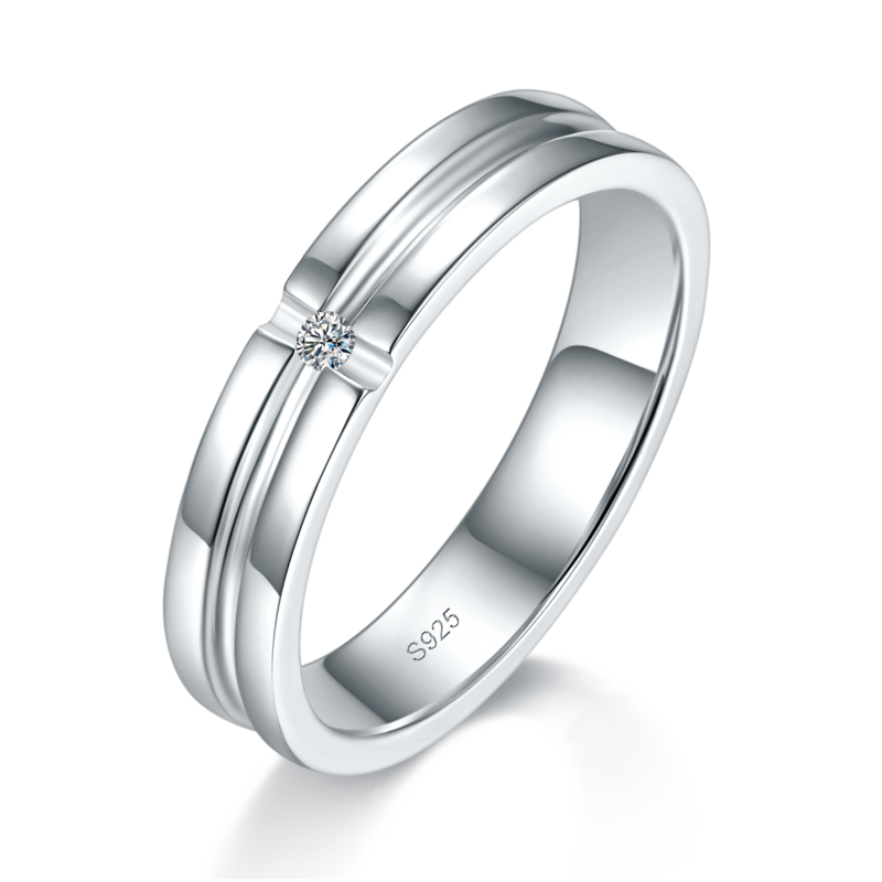情侣Couple RingS925银镀白金定制选款Moissanite0.08ct